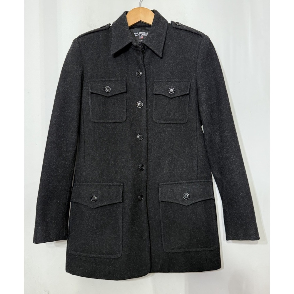 Polo Jeans Y2K‎ Field Coat Women's S Wool M Long Epaulette Military USA Utility